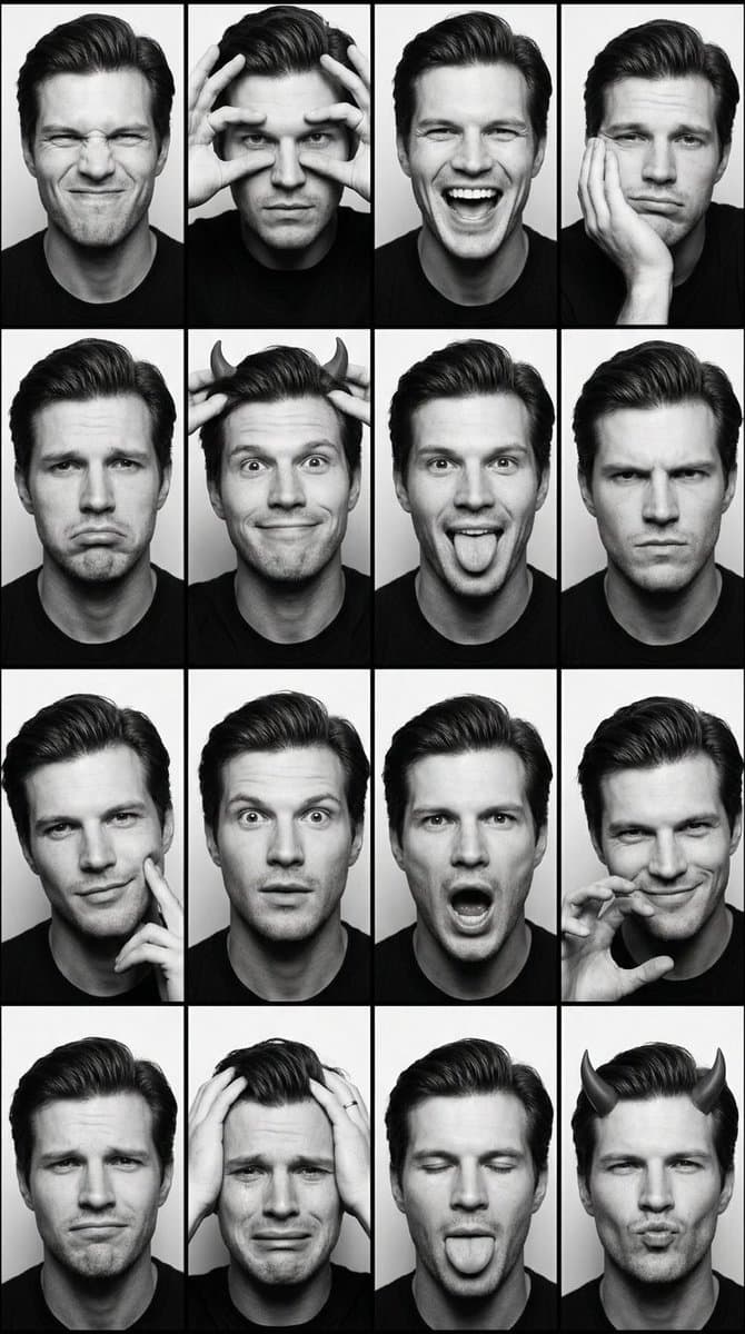Black and White Photobooth Expression Grid 4x4