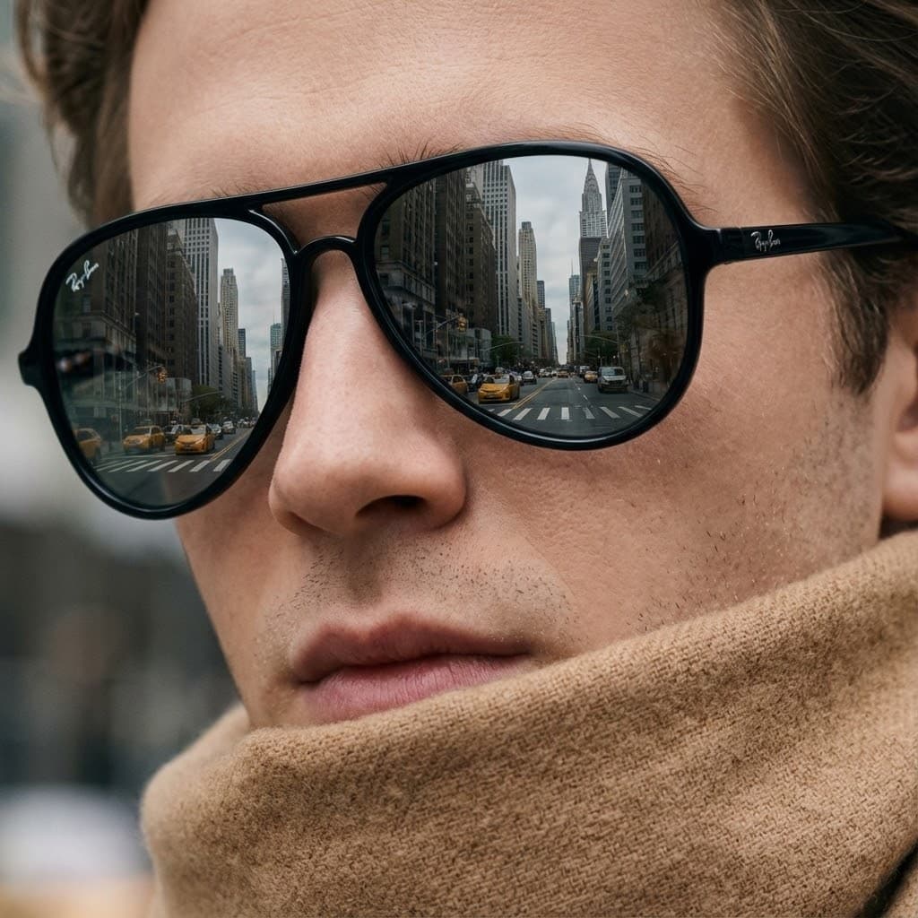 High-Fashion NYC Portrait with Ray-Ban Reflection