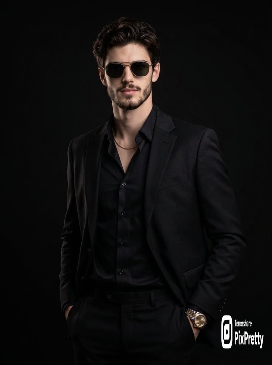 Stylish Man in Black with Gold Accents