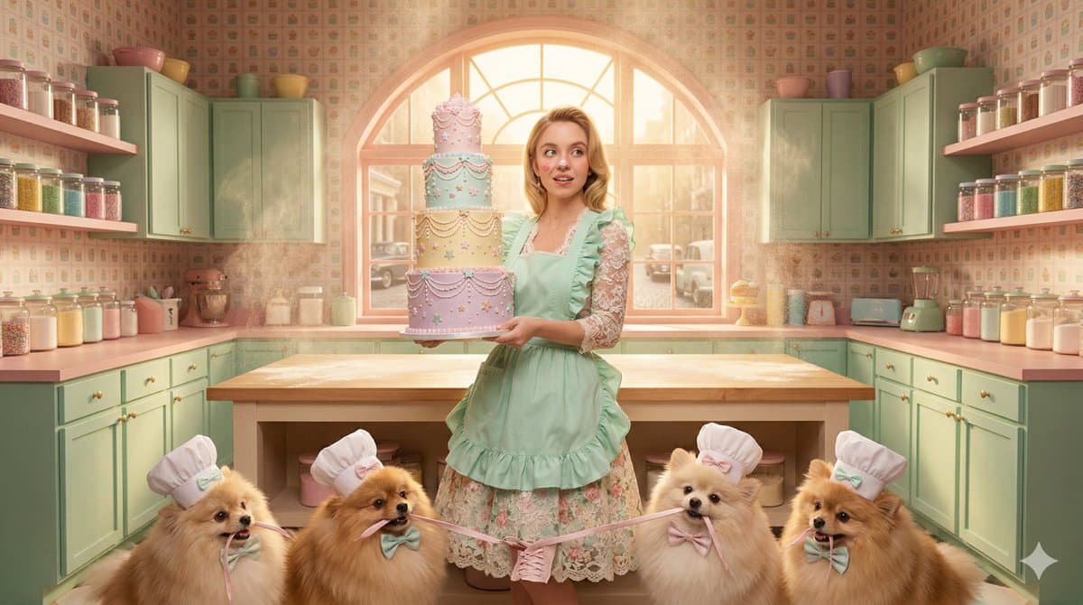 Clumsy Pastry Chef in Wes Anderson Kitchen
