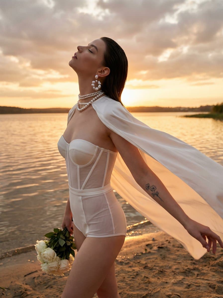 Anya Taylor-Joy Bridal Editorial at Sunset Lake
