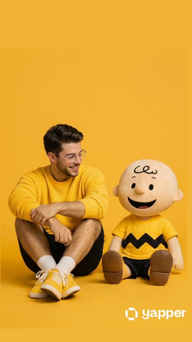 Man and Cartoon Doll in Matching Outfits
