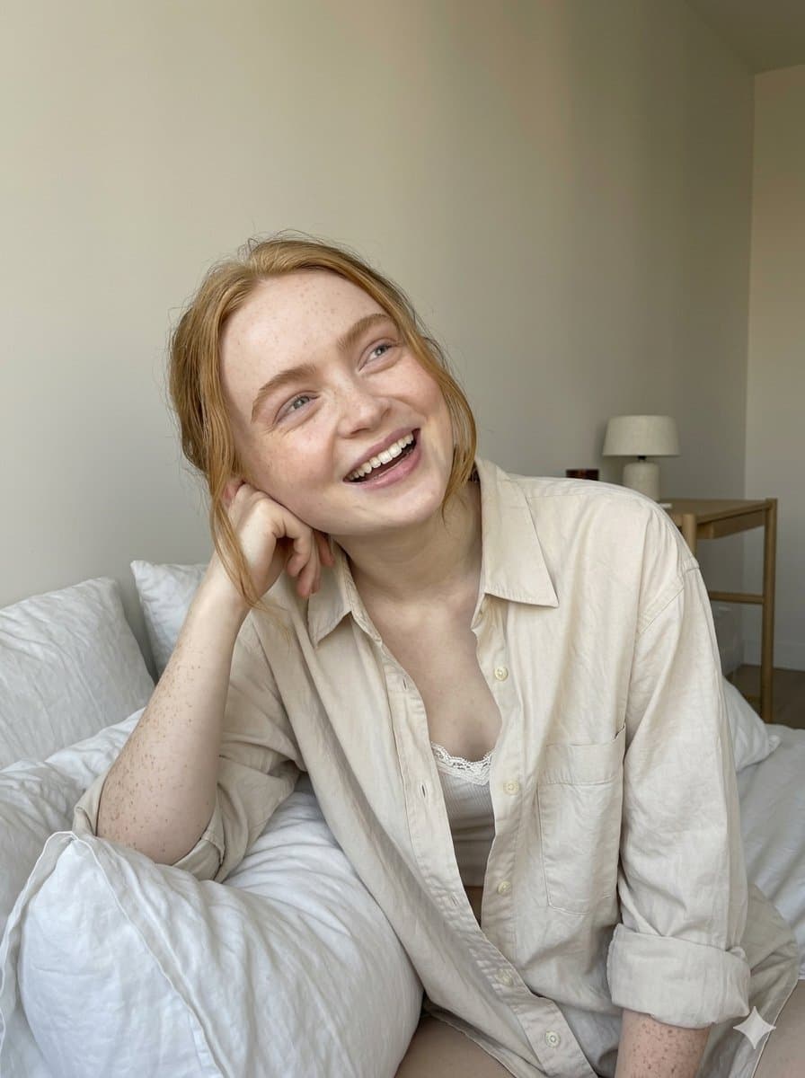 Playful Selfie of a Young Woman with Freckles