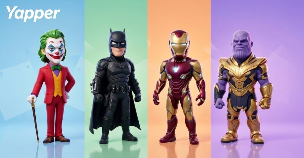 4-Panel Stylized 3D Cartoon Villain & Hero Lineup