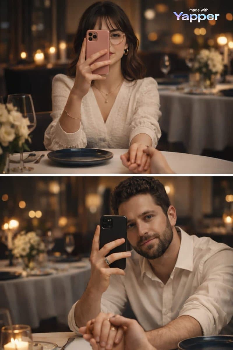 Split-Screen Dinner Date Selfie