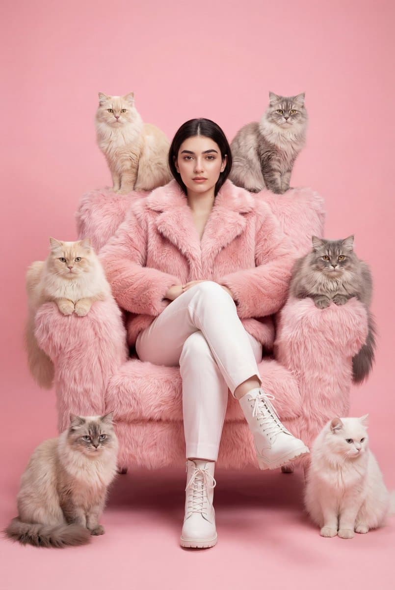 Fashion Editorial Portrait with Cats