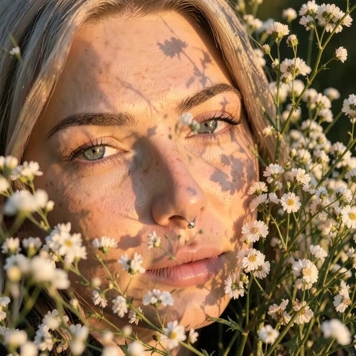 Ultra-realistic close-up portrait of a young woman lying in
