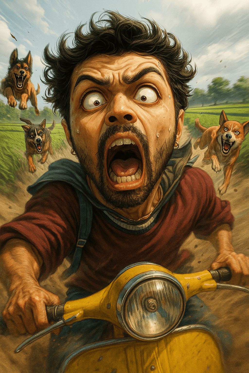 Fisheye Selfie: Vespa Chase in Rice Fields