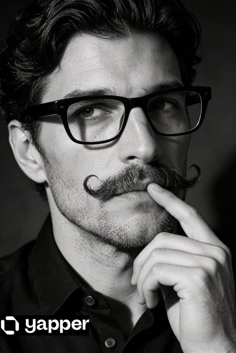 Thoughtful Man with Handlebar Mustache Portrait