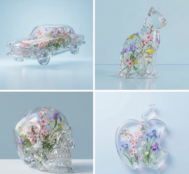 Transparent Object with Spring Flowers