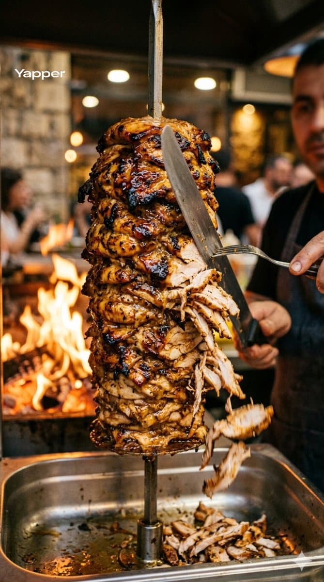 Cinematic Close-up of Shawarma on Open Flame