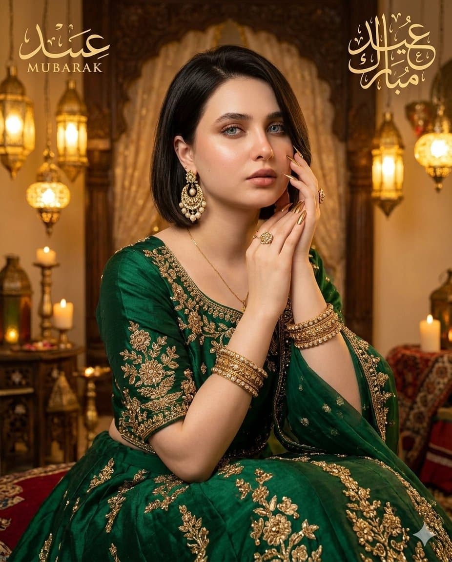 Eid Mubarak Portrait with Fairy Lights and Calligraphy