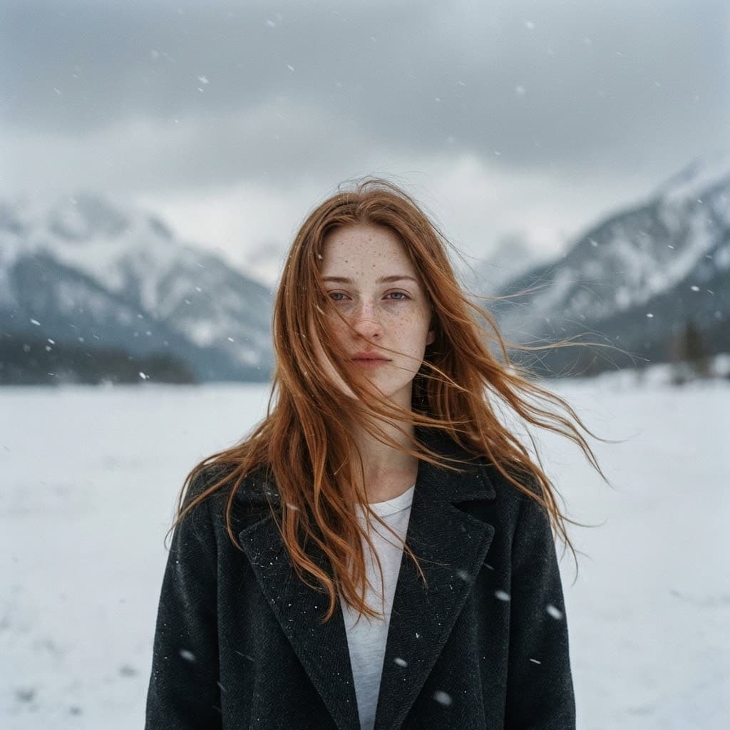 Cinematic Portrait in Snowy Mountains