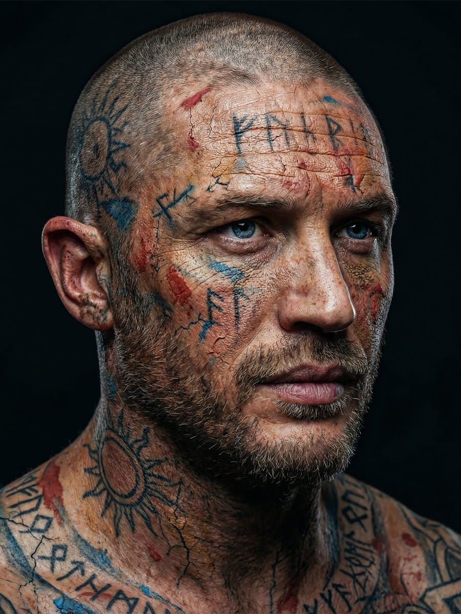 Cinematic Portrait of a Tattooed Viking Man