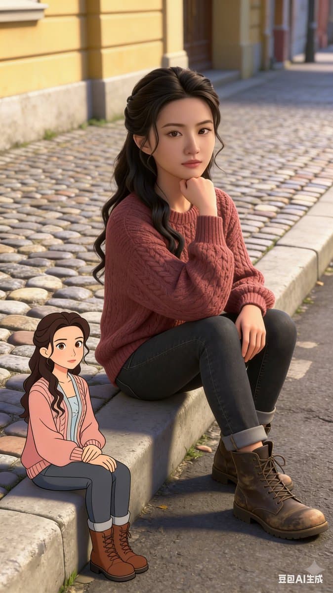 Person with Cartoon Companion on City Street