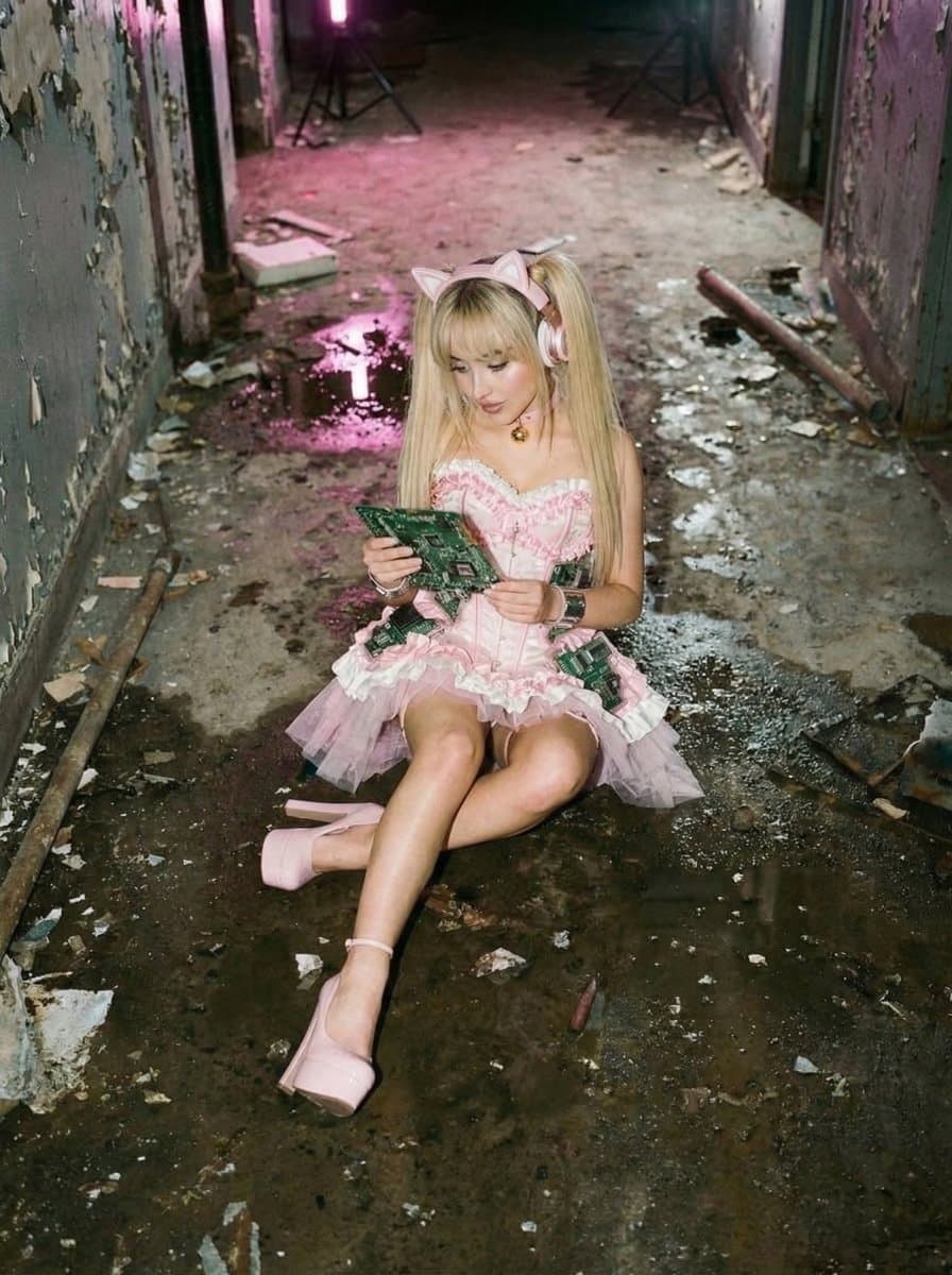 Cyberpunk Magical Girl in Grungy Corridor