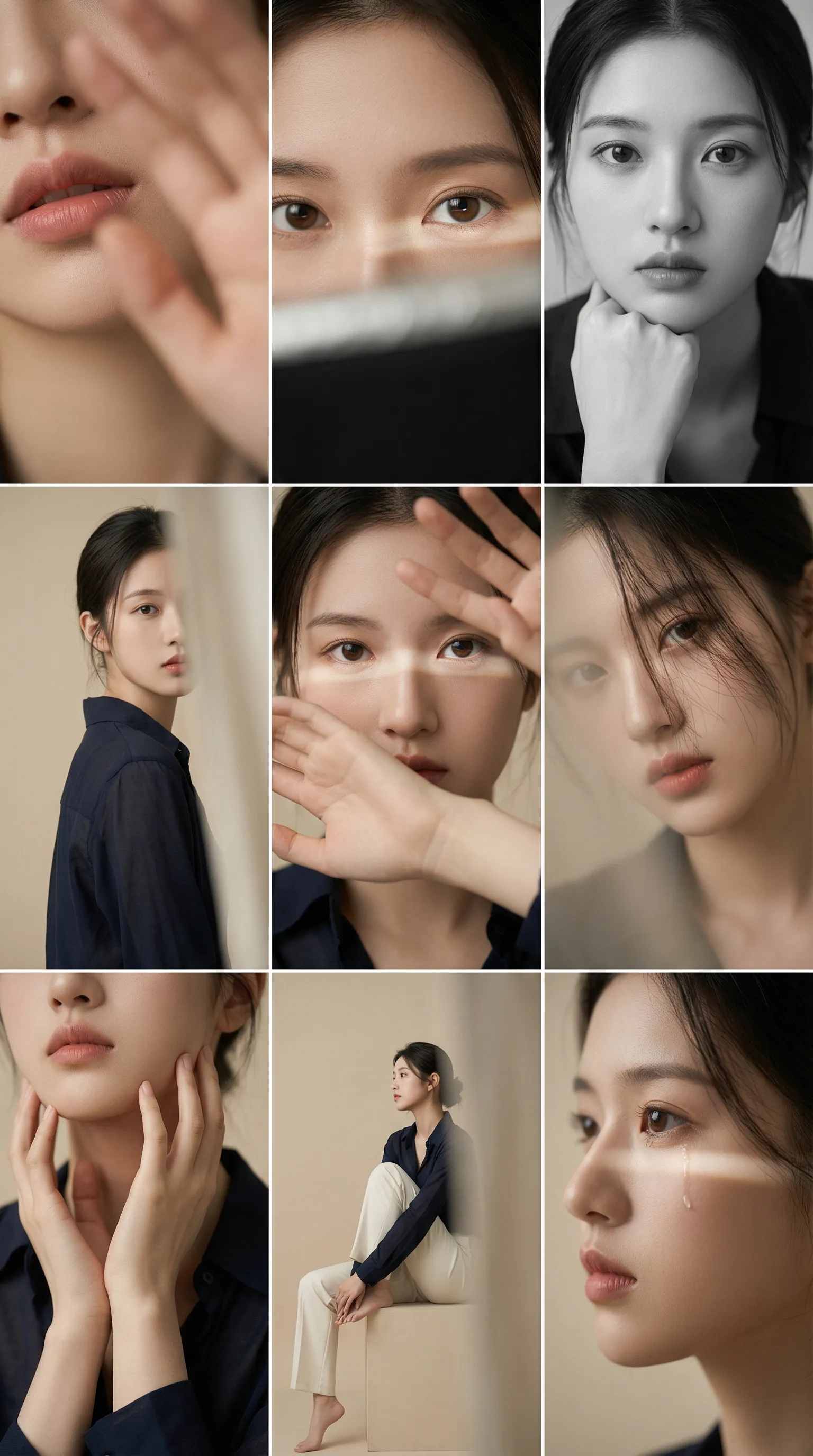 Editorial 3x3 Photo Grid: Intimate Character Study