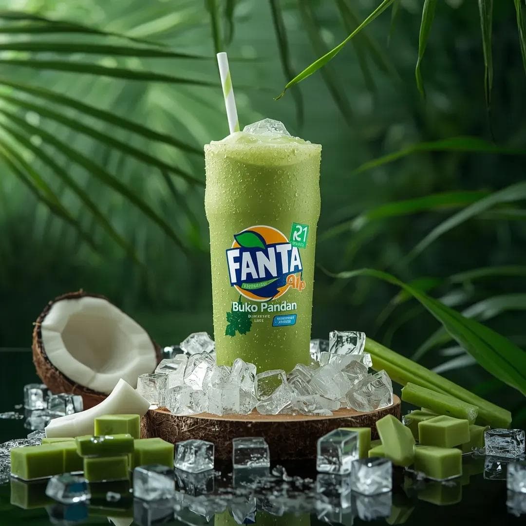 Hyper-realistic Fanta Buko Pandan on Tropical Beach