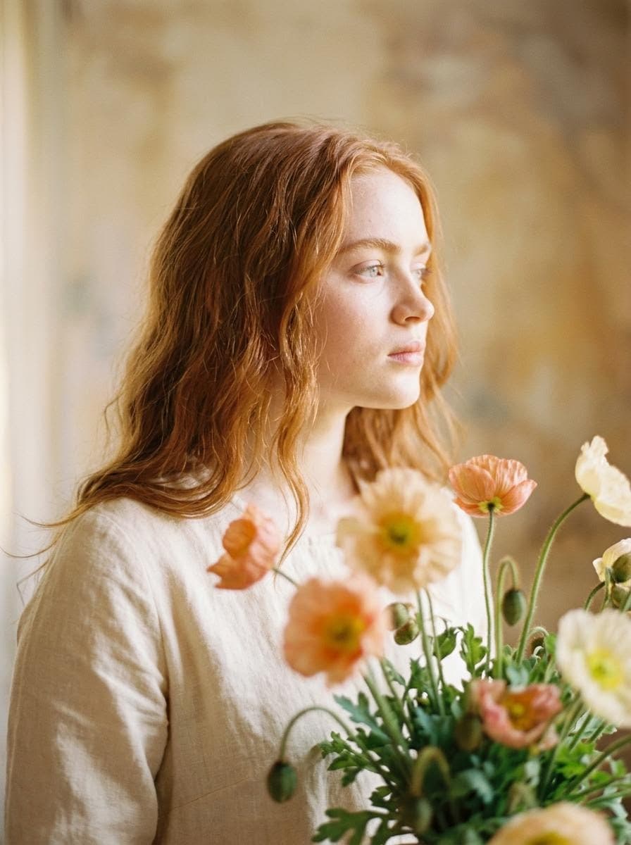 Soft, Artistic Portrait with Dreamy Floral Foreground