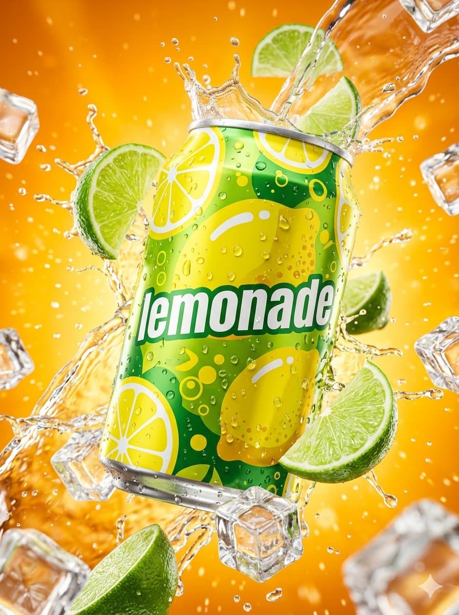 Hyper-realistic Lemonade Can Explosion