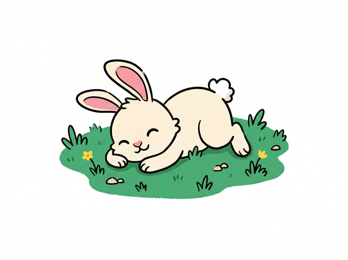Chibi Bunny Mascot on Green Lawn