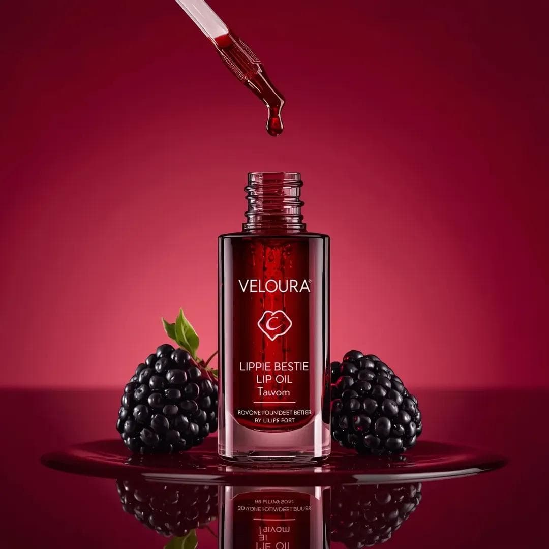 Luxury Lip Oil Product Photography with Blackberries