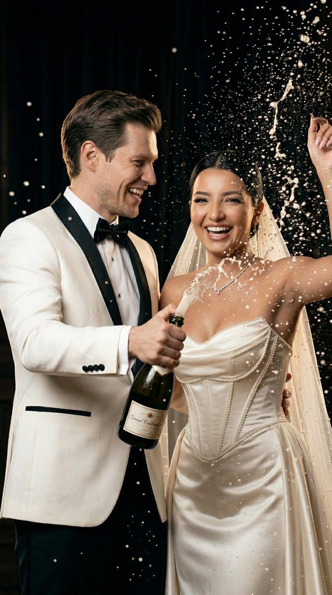Luxury Champagne Wedding Campaign with Couple