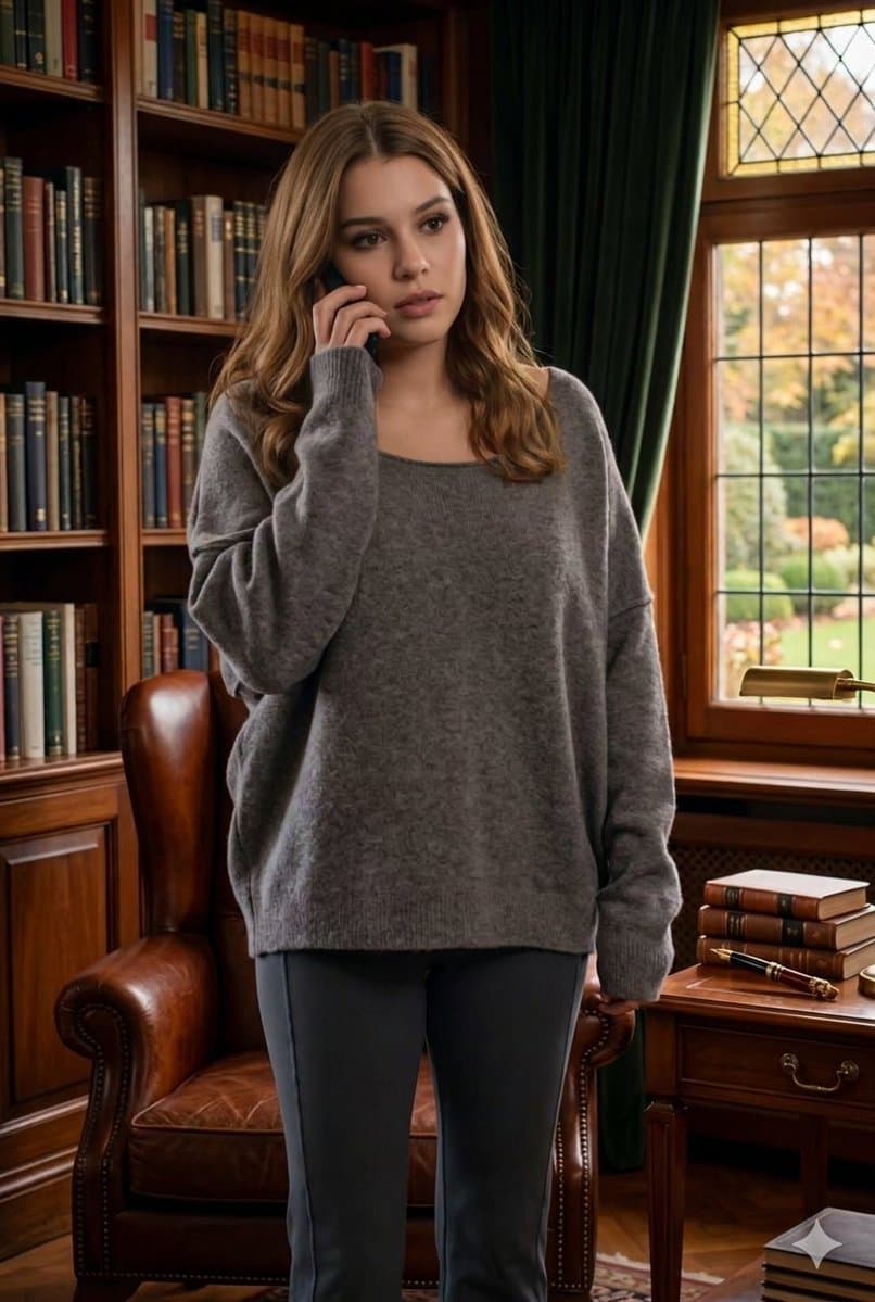 Woman in Library Talking on Phone