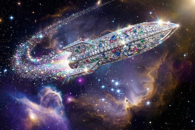 Gemstone Rocket Ship in Deep Space
