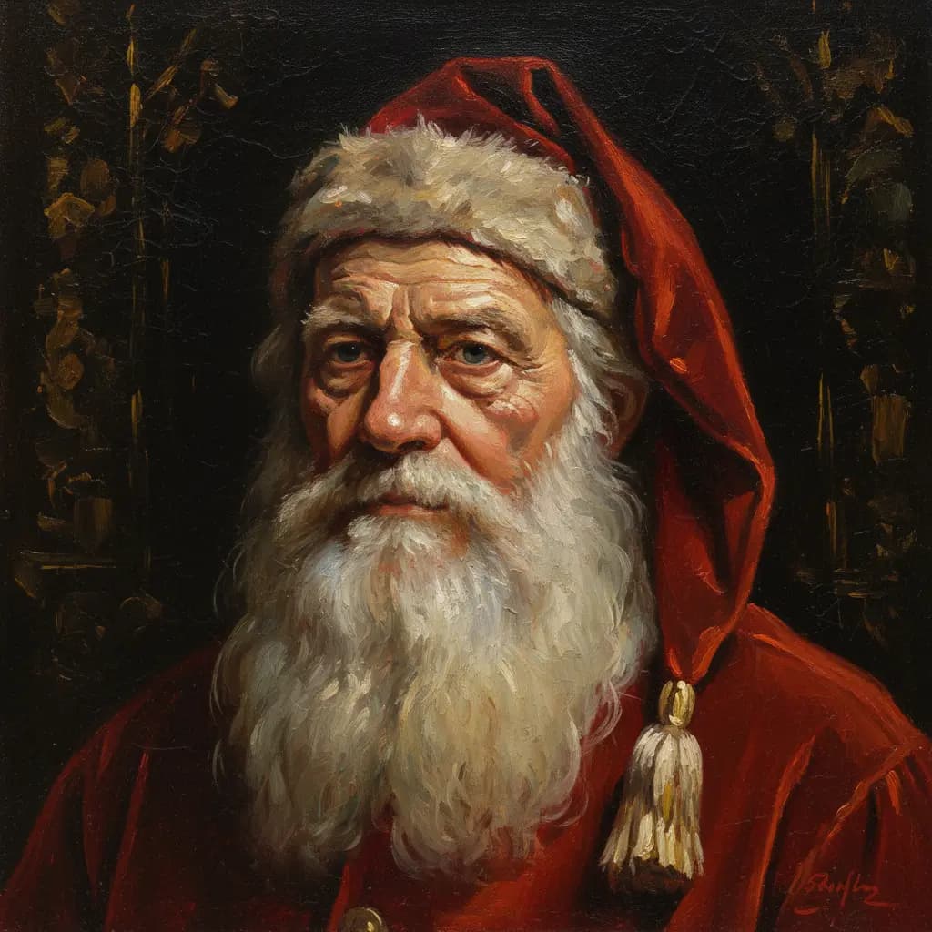 Old Santa Claus Portrait, Classical Oil Painting Style