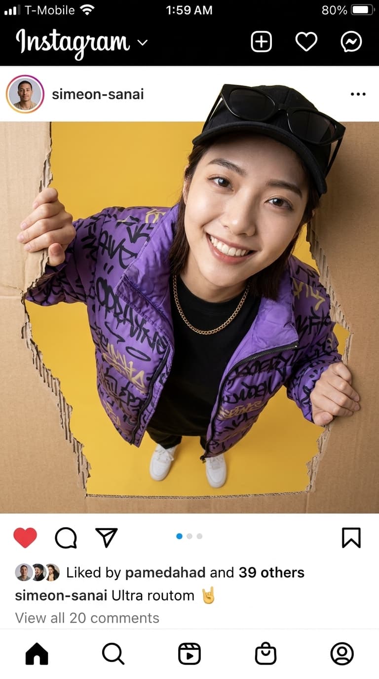 Person Breaking Out of Instagram Frame with Fisheye