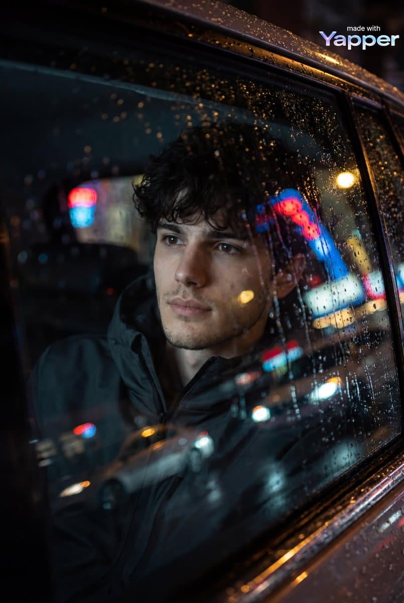 Cinematic Night Car Portrait with Rain and City Lights