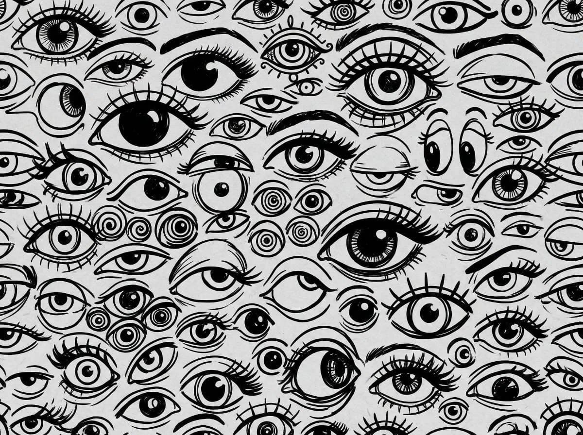 Black and White Hand-Drawn Eye Pattern