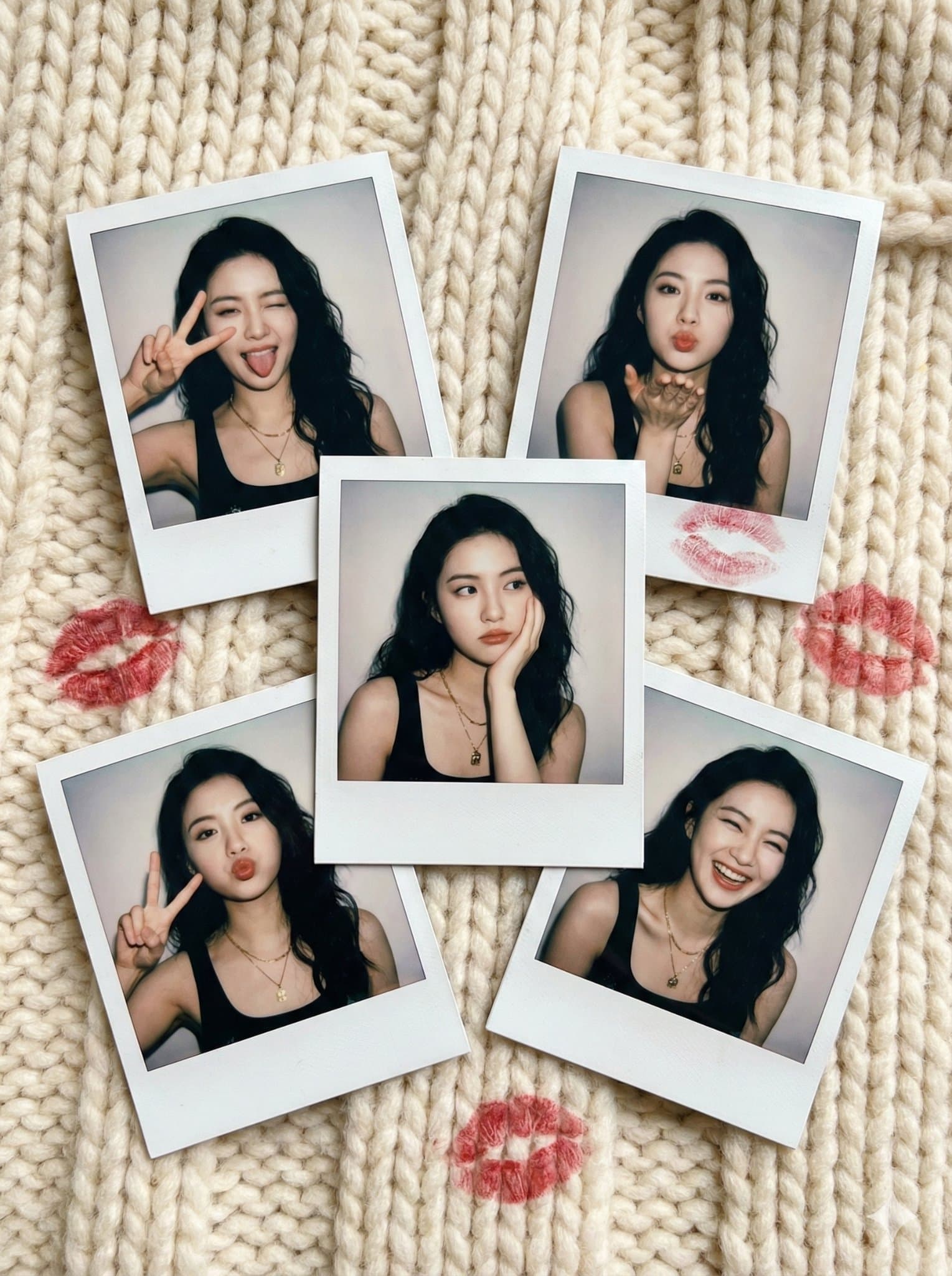 Vintage Polaroid Photos of an Asian Woman on a Blanket