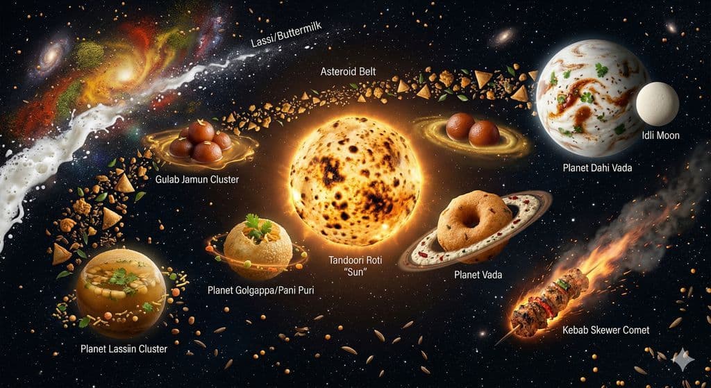 Indian Street Food Solar System in Deep Space