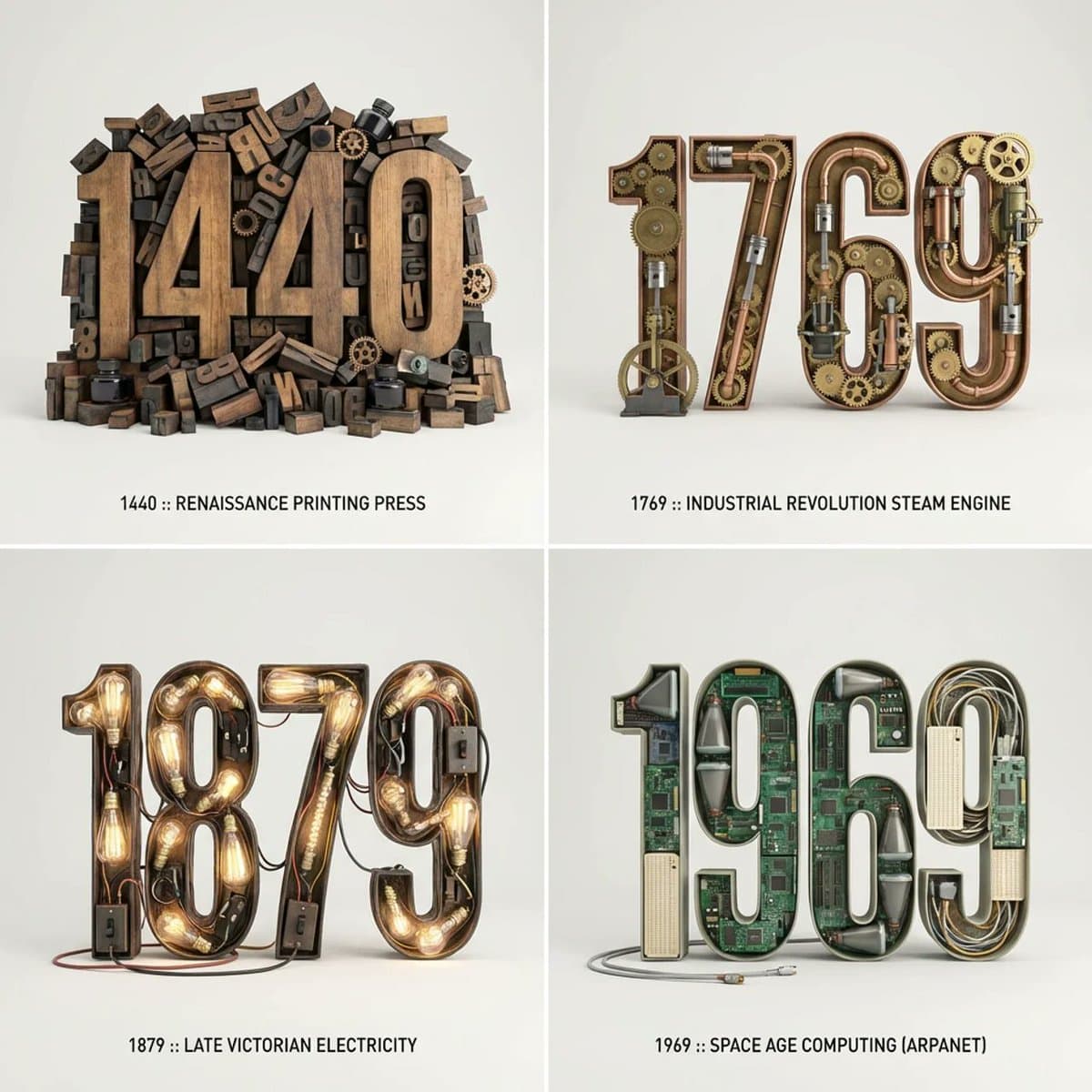 3D Typographic Sculpture of Historical Inventions