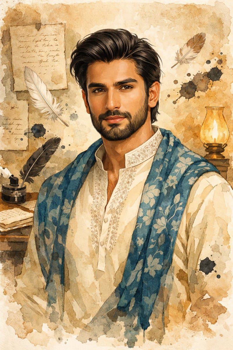 South Asian Scholar Character in Watercolor Style