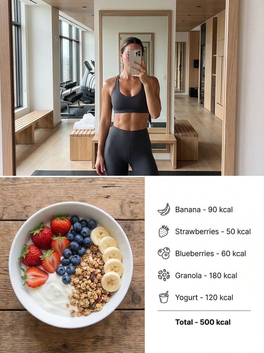 Modern Lifestyle Split Poster: Gym Selfie & Healthy Food