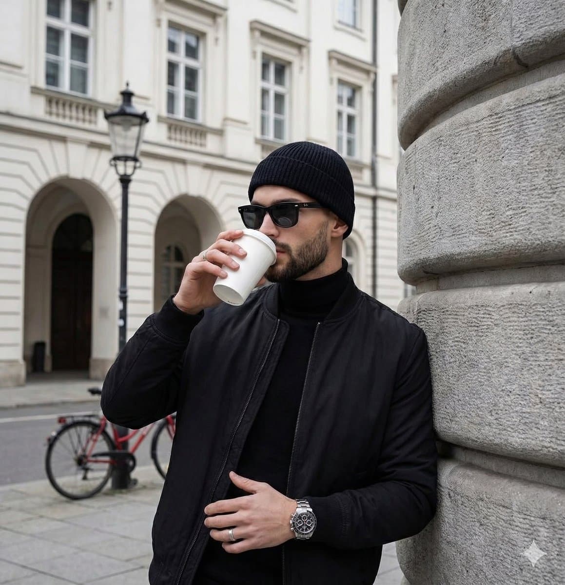 Urban Street Fashion Portrait with Coffee Cup