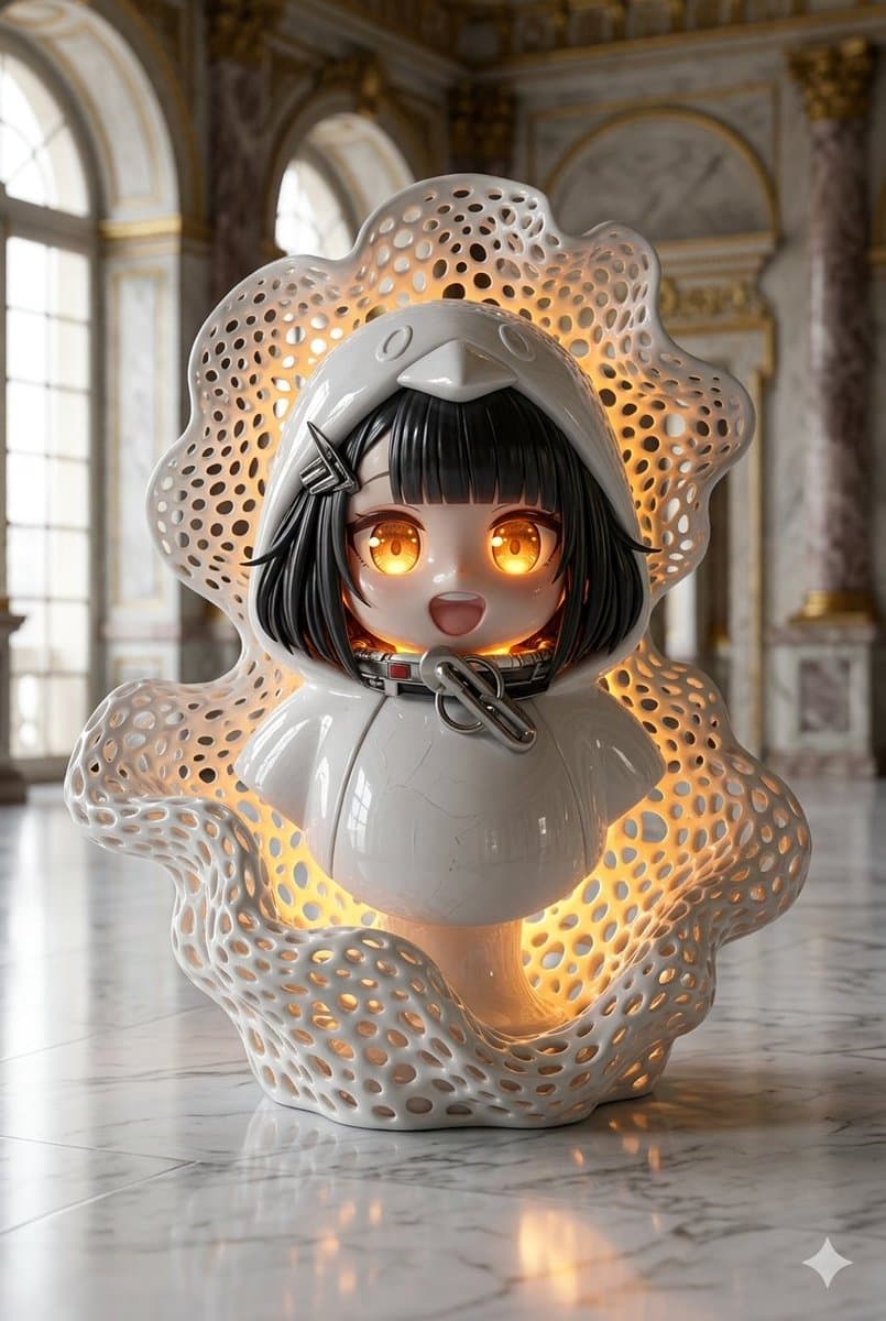 Porcelain Bust with Amber Glow in Classical Interior