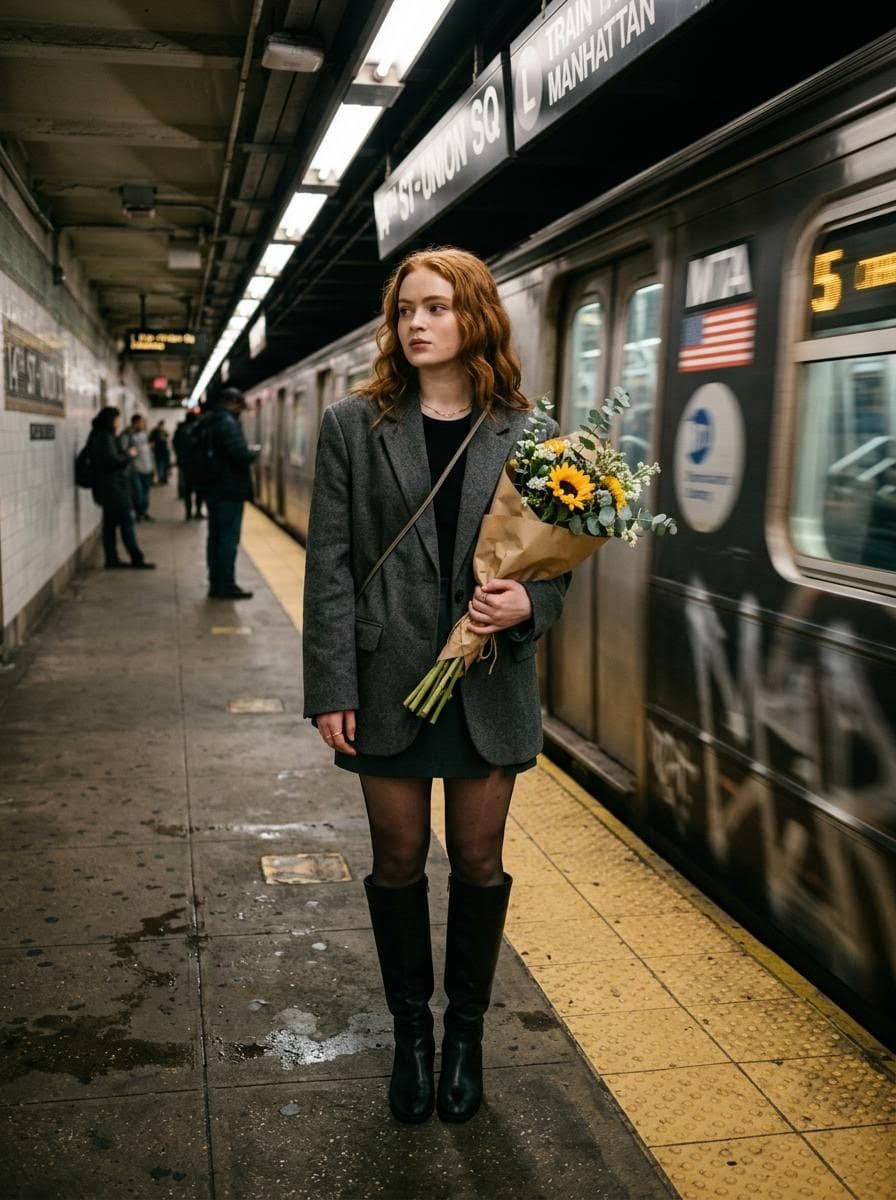 Woman on Subway Platform with Motion Blur