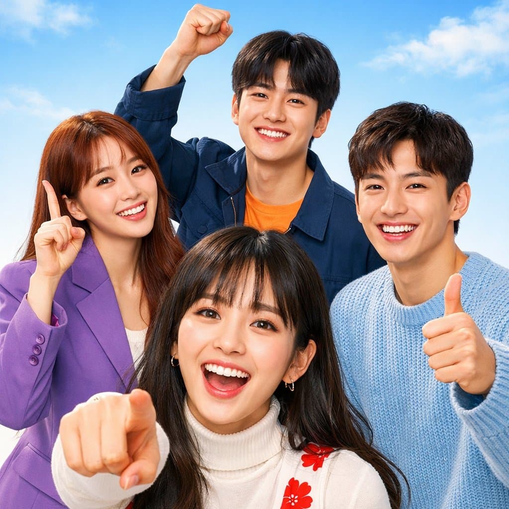 K-Drama Promotional Poster with Four Actors