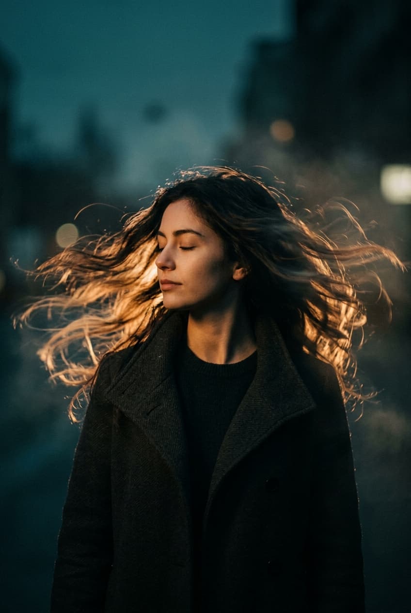 Cinematic Long Exposure Portrait with Wind-Blown Hair