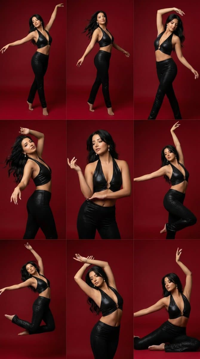 Elegant Dancer in Red Studio Editorial Grid