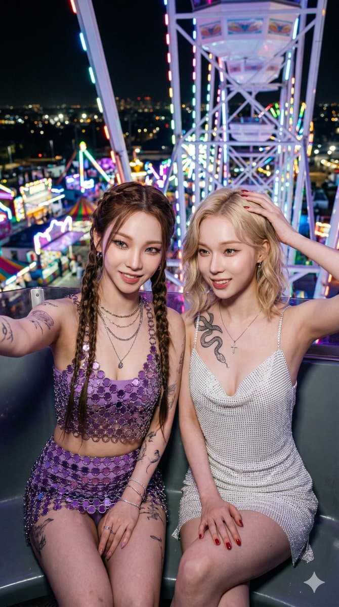 K-Pop Stars Selfie on Ferris Wheel at Night