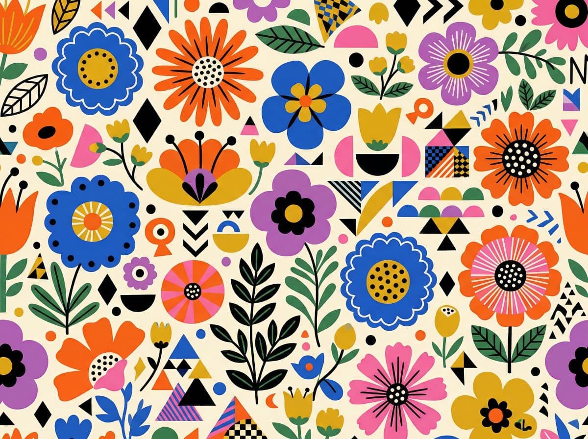 Vibrant Flat Illustration with Floral Geometric Pattern