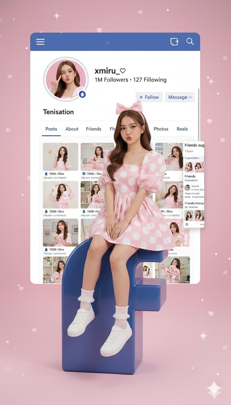 Photorealistic Indonesian Woman on Facebook Logo
