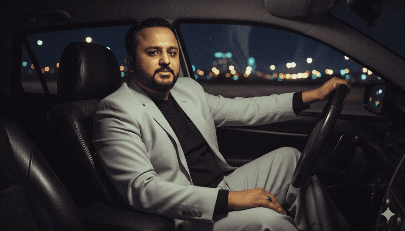 Low-Light Portrait in Car with City Lights