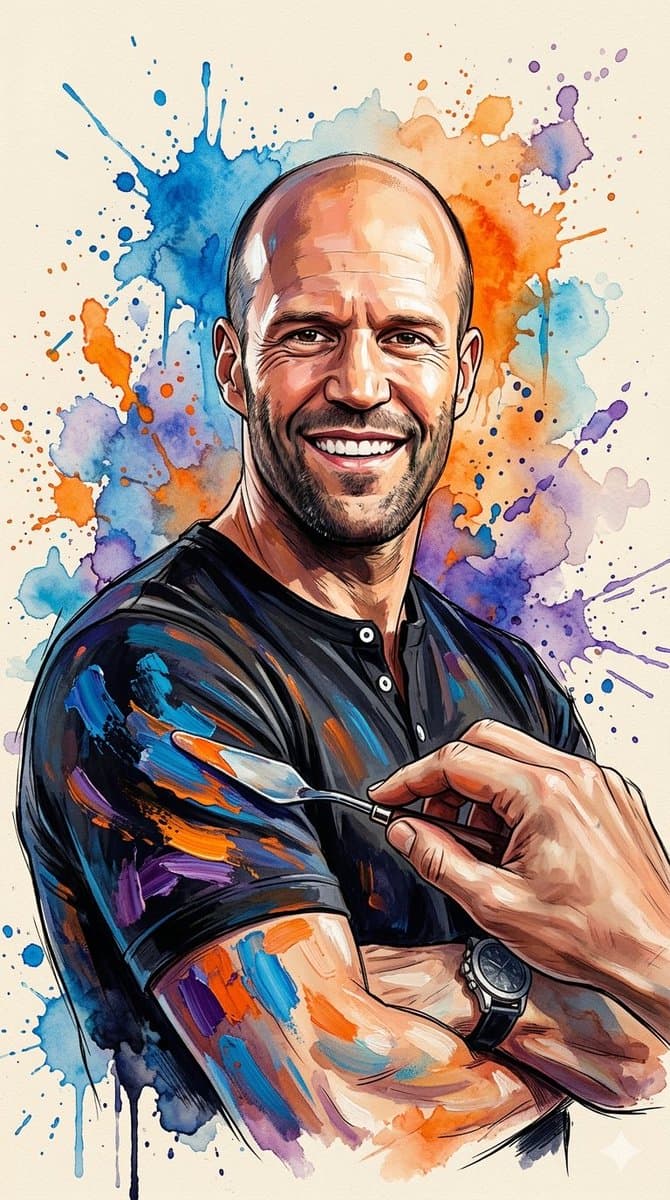 Oil Painting Portrait with Dynamic Paint Splashes