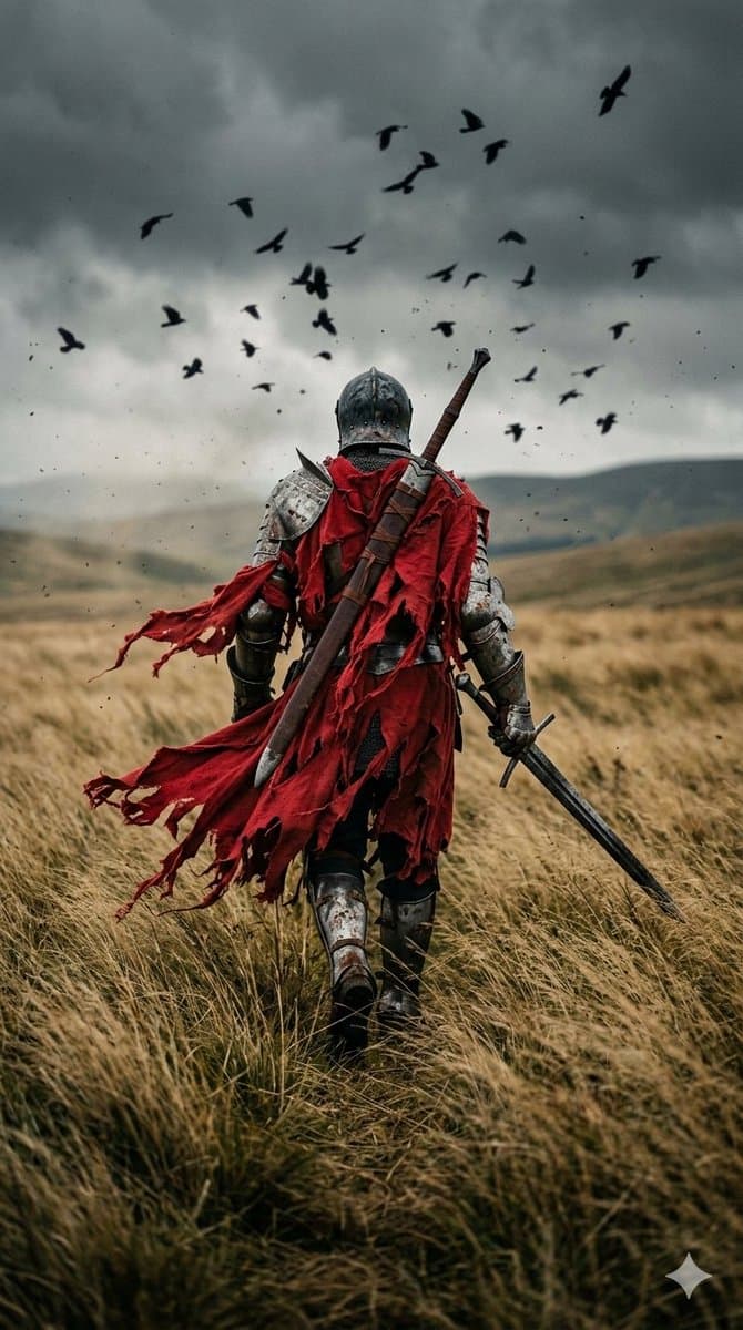 Battle-Worn Knight in Golden Field
